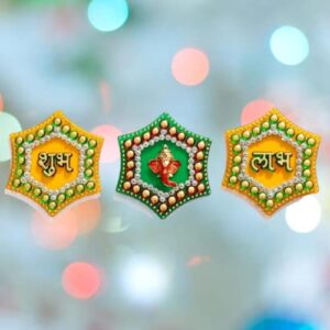 P.A.Decorative Handicrafted Acrylic Shubh-Labh-Ganesha Stickers for Door/Wall Hanging Decor.[3piece]
