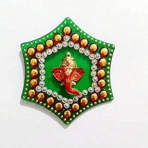 P.A.Decorative Handicrafted Acrylic Shubh-Labh-Ganesha Stickers for Door/Wall Hanging Decor.[3piece]