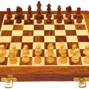 PALM ROYAL HANDICRAFTS Wooden Handmade Foldable Magnetic Chess Board Set Wooden with Magnetic Pieces and Extra Queens for Kids and Adults (12x12 Inches, Brown)