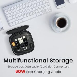 Portronics Snapcase 2 60W Multifunctional Fast Charging Data Cable Kit With Retractable Cable, Conversion Set USB A & Type C to Male Micro/Lightning,Sim Storage,Sim Eject Pin