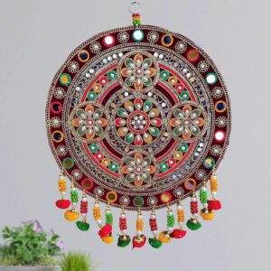 REPTUM DECOR Velvet Traditional Round Floral Design Diwali Decoration Wall Decor Handicraft Wall Hanging - 1 Piece, Multicolour