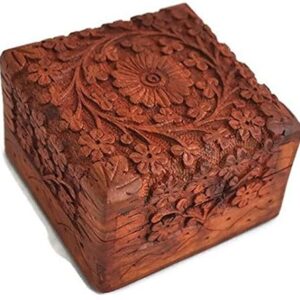 UMAAS Unique Wooden Handicrafts Handmade Wooden Jewellery Box For Women Jewel Organizer Square Elephant Décor 4X4 Inch(Gift For Raksha Bandhan)