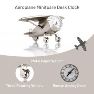 ZAHEPA Airplane Miniature Desk Clocks, Analog Table Clock, Paper Weight Stylish with Manual Time Adjustment & Easy Battery Replacement, Ideal for Student & Kids Bedroom