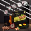 5 Designer Silver Rakhis with Greeting Card & Choco Almonds,Rakhi Gift Combo