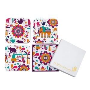 BRAHMA DESIGN Wooden Coaster Set with Gift Box | Indian Handicrafts Gifts for Foreigners | Return Gifts for Adults | Modern Coasters for Dining Table | Indian Souvenirs | Table...