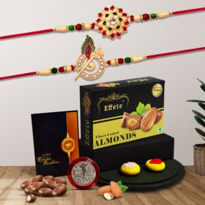 Choco Almond Rakhi Gift Set with 2 Rakhis, Silver Coin & Raksha Bandhan Accessories,Rakhi Gift Combo