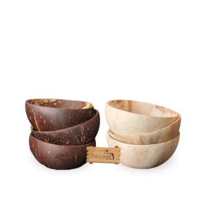 Coco Land Coconut Shell Matte Polished Bowl (Medium Size Combo Pack Brown & White 3+3 Nos)(8-10 CM Diameter) 150 ml Decorative Bowl/Candle Making...