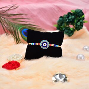 Evil Eye Rakhi with Blue Beads and Golden Accents – Protective Nazar Design