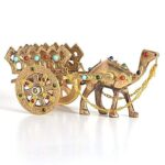Fashion Bizz Home Decorative Rajasthani Gemstone Studded Metal Camel Handicraft Figurine with Antique Handmade Stone Work (Gold, Standard, 1 Piece), Animal