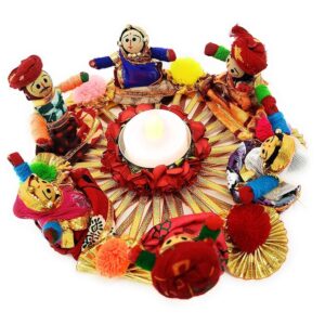 JH Gallery Handmade Recycled Material Rajasthani Dolls Puppet Tealight Candle Holder, Multicolor (13 cm x 13 cm 6.5 cm) (Pack of 1)