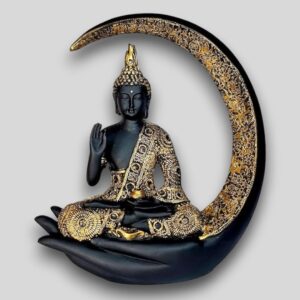 Karigaari Antique Big Meditating Moon Buddha Statue Showpiece for Home Decor - Living Room - House Warming -Office-Gifting - Buddha Idol Polyresin Decorative Figurine (9 Inch /...