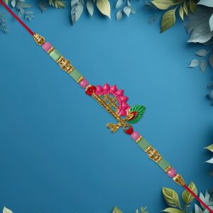 Mor Pankh Flute Rakhi with Pink Accents