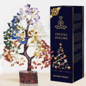 PREK Seven Chakra Crystal Tree Showpiece Good Luck Home Decor Living Room Decoration Items, Wedding Gift for Couples, Feng Shui Bonsai Money Tree of Life for Positive Energy, 11...