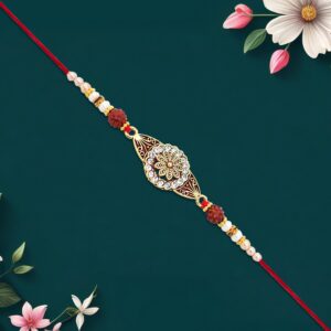 Rudraksha Rakhi with Stone-Studded Mandala Design