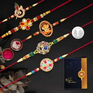 Set of 8 Designer Rakhis for Brother – Traditional and Modern Handcrafted Rakhi Combo with Greeting Card and Roli Chawal,Rakhi Gift Combo