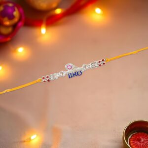 Stylish 'BRO' Letter Rakhi with Stone Studded Design and Yellow Thread – Modern Raksha Bandhan Rakhi for Brother