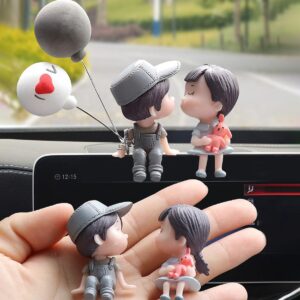wolpin Plastic Car Decor Car Dashboard Accessories Cute Love Couple I Love You With Balloon Car Interior Decoration Showpiece For Desk Decoration