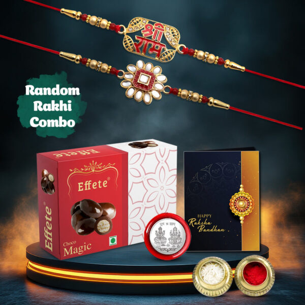 Choco Magic 2 Random Rakhi Gift Combo with Greeting Card, Coin & Roli Chawal Ask ChatGPT