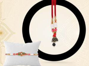 Elegant Bhabhi Lumba Rakhi with Butterfly Design, Beaded Tassels & Pink Stone Work