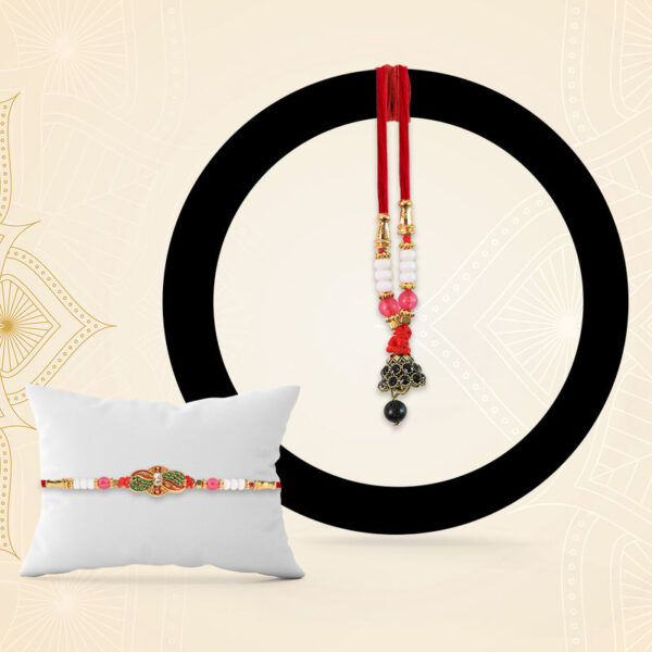 Elegant Bhabhi Lumba Rakhi with Butterfly Design, Beaded Tassels & Pink Stone Work