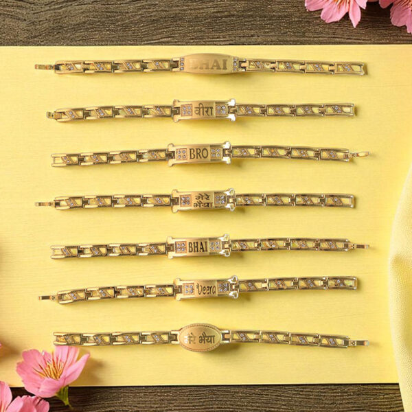 Metal Rakhi Bracelet for Brother Chain Rakhi With Wording (Mix Design /1 Pc)