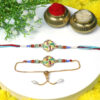 Peacock Feather Meenakari Rakhi Set – Colorful Bhaiya Bhabhi Designer Combo