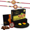 Premium Rakhi Gift Set for Brother – 2 Traditional Rakhis with Choco Almonds, Silver Coin, Roli Chawal & Festive Greeting Card,Rakhi Gift Combo